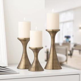 img 4 attached to Vintage Gold Aluminum Candleholders Set Of 3 - Perfect Mantle Decor For Living Room, Dining Table, And Modern Kitchen. Ideal Wedding Decoration From Torre & Tagus Tomar Metal Pillar Candle Holder.