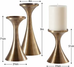 img 1 attached to Vintage Gold Aluminum Candleholders Set Of 3 - Perfect Mantle Decor For Living Room, Dining Table, And Modern Kitchen. Ideal Wedding Decoration From Torre & Tagus Tomar Metal Pillar Candle Holder.