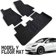 ultimate all-weather protection: pedigree 3d floor mats for tesla model y (2020-2022) - custom fit black tpe liners for 1st & 2nd row logo