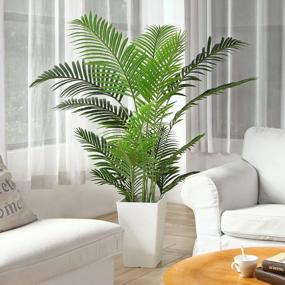 img 3 attached to Bring The Outdoors In: Stunning Fopamtri 5-Ft Artificial Areca Palm Trees For Home & Office