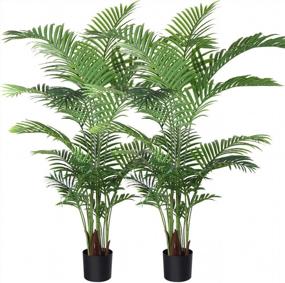 img 4 attached to Bring The Outdoors In: Stunning Fopamtri 5-Ft Artificial Areca Palm Trees For Home & Office