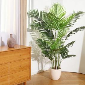 img 2 attached to Bring The Outdoors In: Stunning Fopamtri 5-Ft Artificial Areca Palm Trees For Home & Office