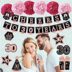 img 2 attached to 🎉 30th Birthday Decorations for Her - Deluxe Rose Gold Glitter Banner, Paper Poms, Hanging Swirls & Stickers - 21-Pack Party Supplies and Gifts for Women Turning 30