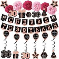 🎉 30th birthday decorations for her - deluxe rose gold glitter banner, paper poms, hanging swirls & stickers - 21-pack party supplies and gifts for women turning 30 логотип