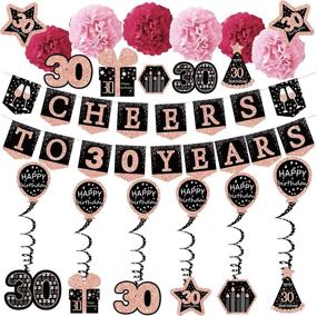 img 4 attached to 🎉 30th Birthday Decorations for Her - Deluxe Rose Gold Glitter Banner, Paper Poms, Hanging Swirls & Stickers - 21-Pack Party Supplies and Gifts for Women Turning 30