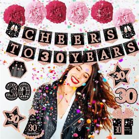 img 1 attached to 🎉 30th Birthday Decorations for Her - Deluxe Rose Gold Glitter Banner, Paper Poms, Hanging Swirls & Stickers - 21-Pack Party Supplies and Gifts for Women Turning 30