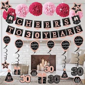 img 3 attached to 🎉 30th Birthday Decorations for Her - Deluxe Rose Gold Glitter Banner, Paper Poms, Hanging Swirls & Stickers - 21-Pack Party Supplies and Gifts for Women Turning 30