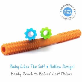 img 2 attached to BPA Free Soft Silicone Teething Toys For Babies 3-6 Months & 6-12 Months - Dishwasher & Refrigerator Safe (Blue+Orange) Original Hollow Teething Tubes (6.8’’ Long)