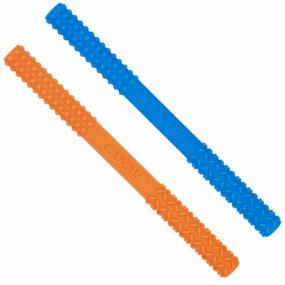 img 4 attached to BPA Free Soft Silicone Teething Toys For Babies 3-6 Months & 6-12 Months - Dishwasher & Refrigerator Safe (Blue+Orange) Original Hollow Teething Tubes (6.8’’ Long)