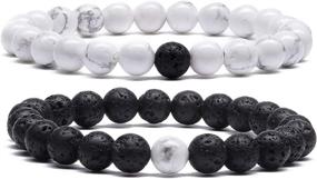 img 4 attached to Couples Matching Bracelet Set: MengPa Mens Stone Beaded Bracelets With Lava Rock Beads, Ideal Women'S Jewelry