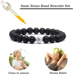 img 2 attached to Couples Matching Bracelet Set: MengPa Mens Stone Beaded Bracelets With Lava Rock Beads, Ideal Women'S Jewelry