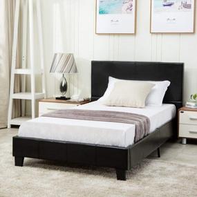 img 1 attached to Mecor Full Size Faux Leather Platform Bed With Nailhead Trim Headboard In Black - No Box Spring Required!