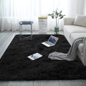 img 3 attached to Black Soft Shag Faux Fur 3X5 Area Rug Non-Slip Plush Fluffy Comfy Rugs For Bedroom Living Room Babys Care Crawling Carpet