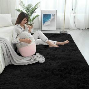 img 2 attached to Black Soft Shag Faux Fur 3X5 Area Rug Non-Slip Plush Fluffy Comfy Rugs For Bedroom Living Room Babys Care Crawling Carpet