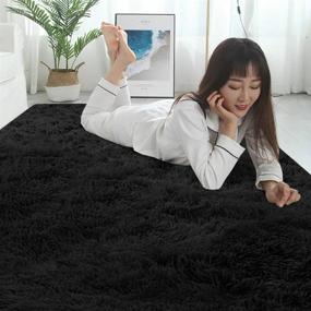img 1 attached to Black Soft Shag Faux Fur 3X5 Area Rug Non-Slip Plush Fluffy Comfy Rugs For Bedroom Living Room Babys Care Crawling Carpet