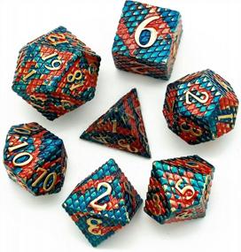 img 3 attached to Dragon Scale Metal Dice Set For D&D, Polyhedral RPG Dice With Leather Bag - Orange Blue-Golden Number