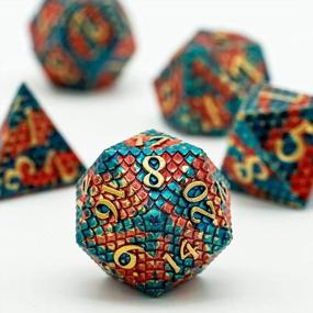 img 1 attached to Dragon Scale Metal Dice Set For D&D, Polyhedral RPG Dice With Leather Bag - Orange Blue-Golden Number
