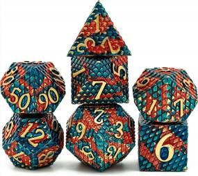 img 4 attached to Dragon Scale Metal Dice Set For D&D, Polyhedral RPG Dice With Leather Bag - Orange Blue-Golden Number