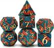dragon scale metal dice set for d&d, polyhedral rpg dice with leather bag - orange blue-golden number logo
