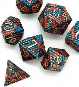 img 2 attached to Dragon Scale Metal Dice Set For D&D, Polyhedral RPG Dice With Leather Bag - Orange Blue-Golden Number