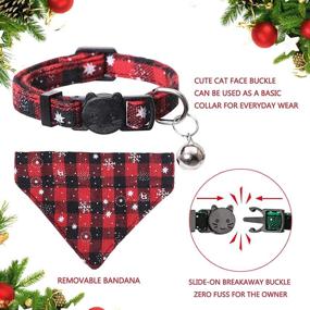 img 1 attached to Enhanced Safety and Style: 2 Pack Breakaway Cat Collars with Bell, Bandana, and Plaid Snowflake Xmas Design - Ideal for Boy Cats and Kittens!