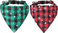 enhanced safety and style: 2 pack breakaway cat collars with bell, bandana, and plaid snowflake xmas design - ideal for boy cats and kittens! logo