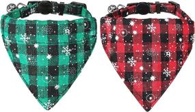 img 4 attached to Enhanced Safety and Style: 2 Pack Breakaway Cat Collars with Bell, Bandana, and Plaid Snowflake Xmas Design - Ideal for Boy Cats and Kittens!