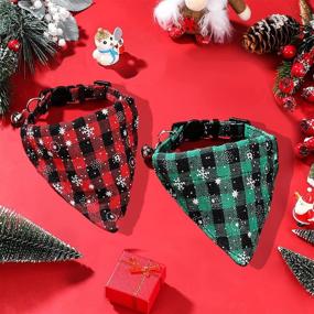 img 2 attached to Enhanced Safety and Style: 2 Pack Breakaway Cat Collars with Bell, Bandana, and Plaid Snowflake Xmas Design - Ideal for Boy Cats and Kittens!