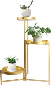 img 4 attached to Versatile And Chic: BIGTREE Foldable Metal Plant Stand In Gorgeous Gold For Indoor And Outdoor Use