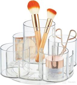 img 4 attached to 💄 mDesign Clear Spinning Lazy Susan Makeup Turntable Storage Center - 9 Sections - Organize Your Vanity, Dressing Tables, and Cosmetic Stations Efficiently