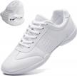 adult and youth white cheerleading shoes: athletic sport dance, training, and competition tennis sneakers for cheerleaders - dadawen cheer shoes logo