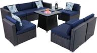 mfstudio patio conversation set: outdoor wicker sectional sofa, 25.5 inch tea table & 28 inch propane fire pit table (50,000 btu csa certified) logo