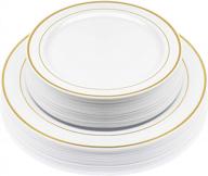 50-pack elegant disposable hard plastic plates combo set includes 10.5-inch dinner plates + 7.5-inch salad dessert plates with elegant gold edge pattern premium dishes for parties & weddings logo