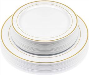 img 3 attached to 50-Pack Elegant Disposable Hard Plastic Plates Combo Set Includes 10.5-Inch Dinner Plates + 7.5-Inch Salad Dessert Plates With Elegant Gold Edge Pattern Premium Dishes For Parties & Weddings