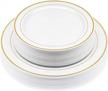 50-pack elegant disposable hard plastic plates combo set includes 10.5-inch dinner plates + 7.5-inch salad dessert plates with elegant gold edge pattern premium dishes for parties & weddings logo
