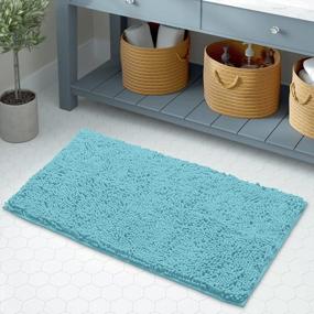img 1 attached to Plush Chenille Microfiber Bath Mat Rug - Super Absorbent And Extra-Soft Shaggy Bathroom Shower Rug - Machine Washable And Dryable - 20 X 30 Inches - Spa Blue