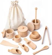 🧩 wooden sensory bin tools set: montessori toys for pretend play with kitchen stacking block sets, including bowl, pot, plates, dishes - ideal for toddlers and preschool education - 14 pcs logo