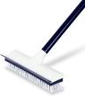 boomjoy floor scrub brush with long handle -50" stiff brush, 2 in 1 scrape and brush,tub and tile brush for cleaning bathroom, patio, kitchen, wall and deck-navy logo