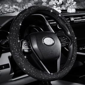 img 4 attached to 🖤 Stylish Black Diamond Steering Wheel Cover for Car Enthusiasts: SEG Direct Bling Crystal Rhinestones, Fits 14 1/2 - 15 inch Wheel, Perfect for Women, Men, and Girls