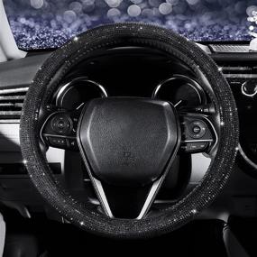 img 3 attached to 🖤 Stylish Black Diamond Steering Wheel Cover for Car Enthusiasts: SEG Direct Bling Crystal Rhinestones, Fits 14 1/2 - 15 inch Wheel, Perfect for Women, Men, and Girls