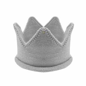 img 3 attached to Light Gray Bowbear Prince & Princess Knitted Birthday Party Crown Hat