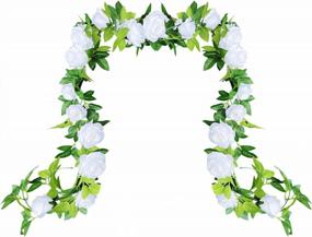 img 4 attached to Set Of 2 14FT White Artificial Rose Flower Garlands With Green Leaves For Wedding Arch, Party, Garden, Craft And Home Decor – UKELER