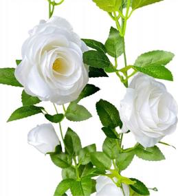img 2 attached to Набор из 2 14-футовых белых искусственных розовых гирлянд с зелеными листьями для свадебной арки, вечеринки, сада, ремесел и домашнего декора - UKELER
