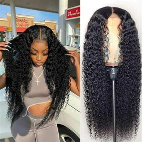 img 4 attached to BLY 5X5 HD Transparent Lace Front Wigs Human Hair Deep Wave Lace Closure Wig 24 Inch 180% Density Pre Plucked Wigs For Black Women Natural Color Full & Thick