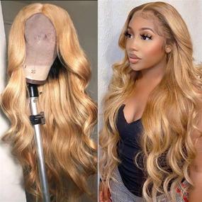 img 4 attached to BLY Ombre Blonde Lace Front Wigs For Women Human Hair Light Brown To Blonde #27 Color Body Wave 4X4 Transparent Lace 180% Density Glueless Pre Plucked Wigs 24 Inch