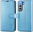 tucch galaxy s22 5g wallet case, magnetic pu leather flip cover with rfid blocking, card slots, and tpu shockproof interior, compatible with galaxy s22 6.1-inch - shiny light blue logo