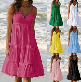 img 1 attached to Summer Beach Swing Dress For Women - V-Neck Pleated Sundress With Spaghetti Straps, Ruffle Tank Design, And Sexy Style By YMING