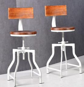 img 4 attached to LOKKHAN Bar Stools With Backs Set Of 2-Adjustable Swivel Farmhouse Kitchen Counter Breakfast Stools-19-23 Inch Seat Height Short Industrial Barstools-White Metal Brown Wood-Heavy Duty
