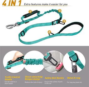 img 2 attached to 🐾 AUBELL Reflective Dog Leash with Car Seat Belt and Padded Handle - Heavy Duty Tactical Leash for Walking and Training Large & Medium Dogs - 4FT 6FT Strong Bungee Leash - Teal