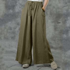 img 3 attached to Women'S Wide Leg Palazzo Pants With Floral Print, High Waisted Ruffle Hem & Pockets